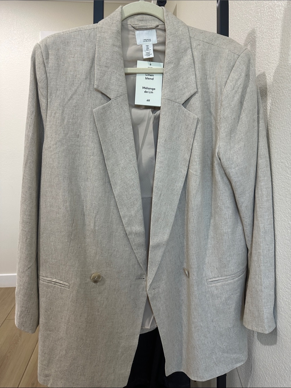 H&M Light Beige Linen-Blend Double-Breasted Blazer